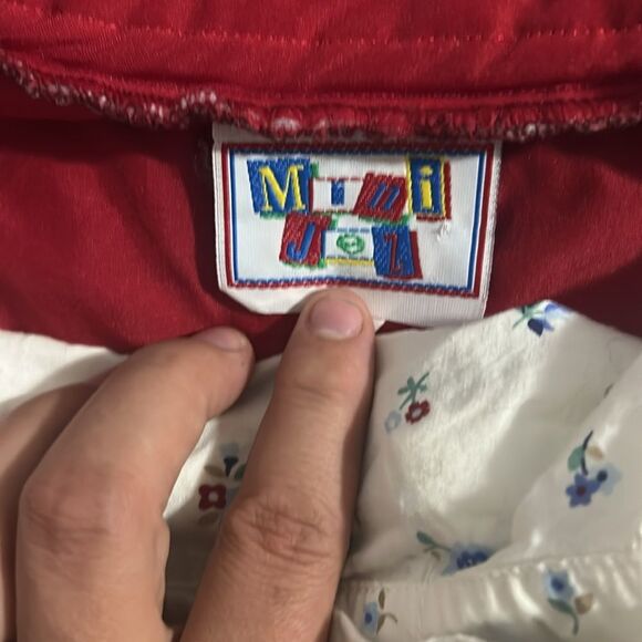 Red Quilted Vest with White Long Sleeve floral Shirt - Picture 3 of 4